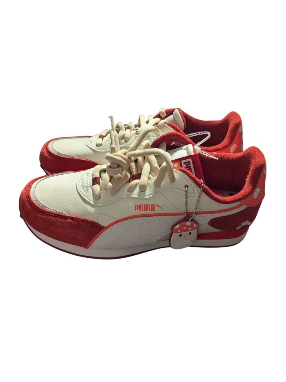 Puma X Squishmallows Red & White Sneakers W/ Mushroom Charm Womens Athletic Shoe